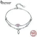 BAMOER-Bracelets en argent regardé 925 pour femme double couche bijoux romantiques doux cœur rose