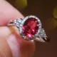 Huitan – bague Vintage en zircon cubique rouge ovale pour femmes pierre CZ Noble cadeau