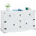 Idimex - Buffet rural commode bahut vaisselier en pin massif blanc avec 5 tiroirs et 2 portes,