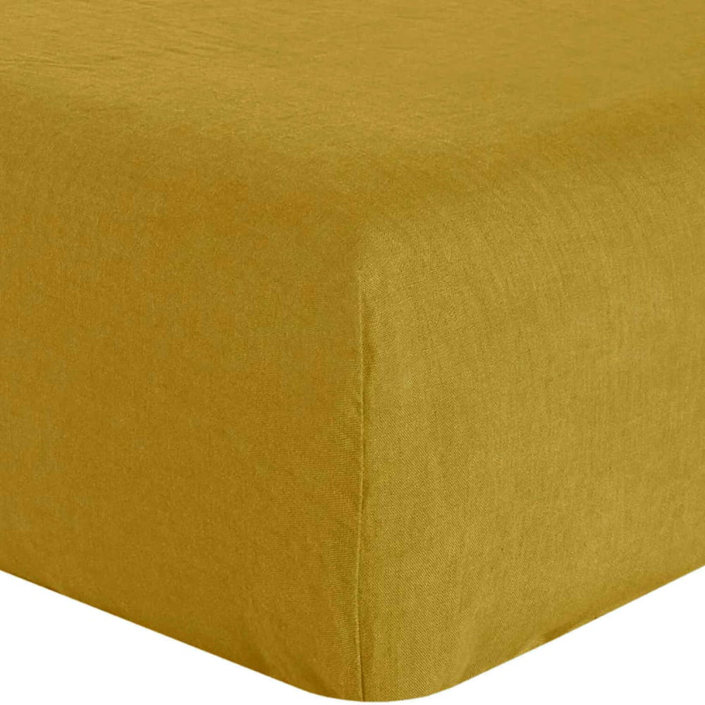 Drap housse lin curry 200x200 cm