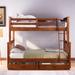 Solid Pine Twin-Over-Full Bunk Bed with Ladders & 2 Storage Drawers & Guardrail, Converts into 1 Twin and 1 Full Bed