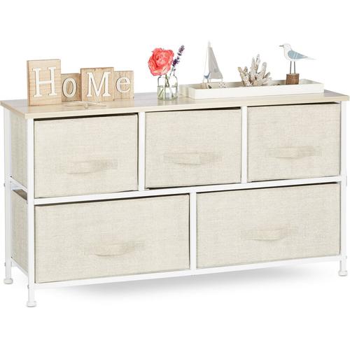 Regalsystem, 5 Stoff-Schubladen, universale Schubladenbox, Metall und Holz, HxBxT: 54,5 x 100 x 30