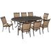 Hanover Fontana 9-Piece Outdoor Dining Set with 8 Sling Dining Chairs and 95-in. x 60-in. Oval Cast-Top Dining Table