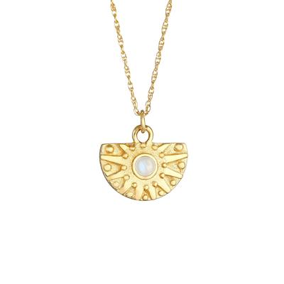 Elli PREMIUM Halskette Sonne Coin Antik Mondstein 925 Silber vergoldet 45 Damen Image