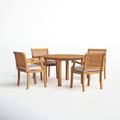 Birch Lane™ Summerton Round 4 - Person 48" Long Teak Outdoor Dining Set w/ Cushions Wood/Teak in Brown/White | Wayfair