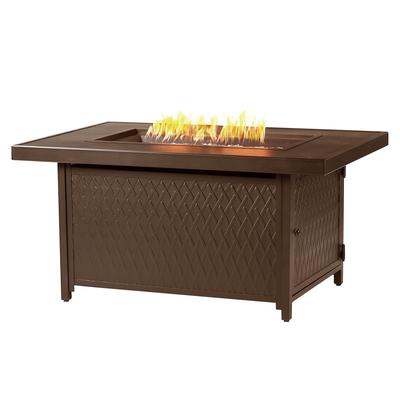 Rectangular 48 in. x 36 in. Aluminum Propane Fire Pit Table, Glass Beads, Two Covers, Lid, 57,000 BTUs