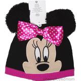 Disney Accessories | Girls Hat Minnie Mouse Pom Pom Winter Warm Knit Beanie Children Kids Cap Youth | Color: Black/Pink | Size: M/L