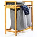 bambuswald © ecological laundry basket with 2 pull-out bamboo laundry bags - shelf for bathroom & bedroom approx. 73x64x33cm | laundry collector laundry sorter bathroom stand