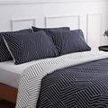 LERUUM Double Duvet Bed Cover Set Geometric Bedding Cotton Reversible Striped Quilt Case Bed Set (Navy Blue Black Double Size)