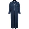 Women Long Sleepwear/Nightwear/Nightie Full Sleeve Notch Collar Button Up Cotton Jersey Knit Soft Nightdress/Nightgown (Navy Blue, XXL)