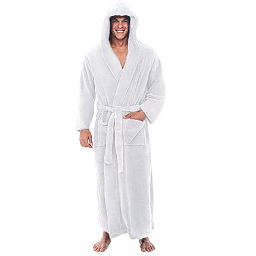 Briskorry Men's Terry Towelling Bathrobe with Pockets, Cotton Dressing Gown, Plus Sizes, Sauna Gown, Travel Teddy Fleece Dressing Gown, Thick Loungewear, White, XL