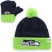 Infant '47 College Navy/Neon Green Seattle Seahawks Bam Cuffed Knit Hat With Pom and Mittens Set