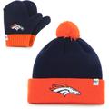 Infant '47 Navy/Orange Denver Broncos Bam Cuffed Knit Hat With Pom and Mittens Set