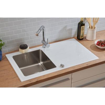 Küchenspüle Glas Einbauspüle Edelstahl Spüle 86 x 50 Weiß Respekta New York Image