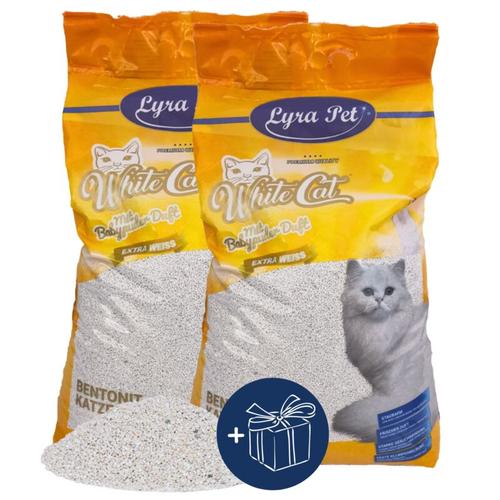 2 x 15 Liter Lyra Pet White Cat® Katzenstreu Bentonit mit Babypuderduft + Geschenk