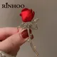 Rinhoo – broches de fleurs de Rose rouge en strass pour femmes élégantes Bouquet de fleurs de