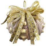 The Holiday Aisle® 6 Gold Bow Sputnik Sea Urchin Ornaments Set Fabric in Gray/Yellow | 3 H x 3 W x 1 D in | Wayfair