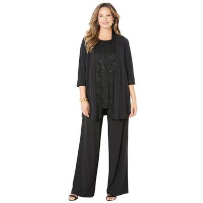 Plus Size Women's 3-Piece Lace Gala Pant Suit by Catherines in Black (Size 20 W)