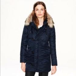 J. Crew Jackets & Coats | J. Crew Navy Military Parka Faux Fur Hood Puffer Coat | Color: Blue | Size: Xs