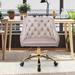 Velvet Swivel Upholstered Tufted adjustable height Home office Chair With Golden Legs