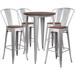 30" Round Metal Bar Table Set with Wood Top and 4 Stools