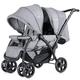 GYMAX Double Seat Stroller with Adjustable Push Handle, Detachable Canopy and Foot Rest, Foldable Baby Pushchair Buggy for Traveling, Going Shopping & Hanging Out (Grey)