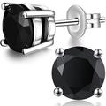 Jiahanzb 18K White Gold Plated Black Round Stud Earrings for Men Women S925 Sterling Silver CZ Ear Studs, sterling-silver 925 Sterling Silver, cubic-zirconia,