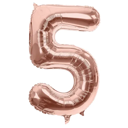 Ballon hélium chiffre ""5"", or rose, 86 cm