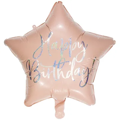 Folienballon Stern - Happy Birthday, rosa, 40 cm Ø