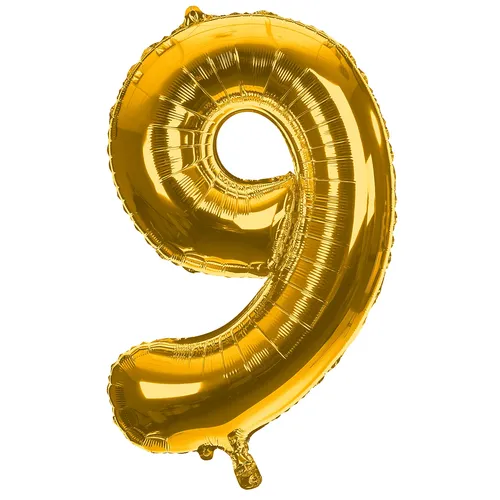 Ballon hélium chiffre ""9"", doré, 86 cm