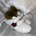 Gucci Shoes | Gucci Children’s Ace Leather Sneaker With Fur | Color: Green/White | Size: 10g