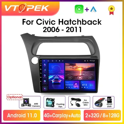 Vtopek-Autoradio MultiXXL pour Honda Civic URA Back 11.0-2006 9 " 4G Carplay DSP 2Din Android