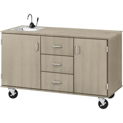 I.D. Systems 59" Wide Natural Elm Demonstration Station with Sink, (3) Drawers, and (2) Storage Cabinets 80741F36019