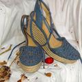 Michael Kors Shoes | Michael Kors Blue Espedrill Wedge | Color: Blue/Cream | Size: 7