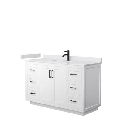 Miranda 54 Inch Single Bathroom Vanity in White, White Cultured Marble Countertop, Undermount Square Sink, Matte Black Trim - Wyndham WCF292954SWBWCUNSMXX
