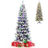 Gymax 5/6/7.5/8 ft Pre-lit Snow Flocked Artificial Christmas Tree w/