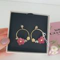 Coach Jewelry | Coach Folk Floral Hoop Earrings W Gift Box | Color: Gold/Pink | Size: Os