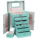 ANWBROAD 6 Tier Huge Jewellery Box Jewellery Organizer Box Display Storage Case Holder with Lock Mirror Girls Jewellery Box for Earrings Rings Necklaces Bracelets Earrings Gift Cyan JJB004Q