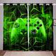 Gaming Curtain Kids Gamer Video Games Curtain Set for Boys Modern Game Controller Fabric Curtain Green Gamer Console Curtains Window Draperies,W66*L72