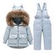 Amissz Baby Boys Girls Snowsuit,Toddler Winter Outfit Sets Kids Hooded Artificial Fur Down Jacket Coat and Ski Bib Pants Blue