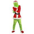 Christmas Grinch Cosplay Mask Scary Furry Green Santa Latex Monster Mask with Red Hat Party Dress Up for Adults (Adult Suit-A, Medium)