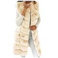 BUKINIE Womens Oversized Faux Fox Fur Vest Lined Warm Coats Parkas Outwear Winter Long Jackets Overcat Peacoat (Beige,4X-Large)