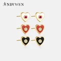 ANDYWEN – boucles d'oreilles en forme de cœur en argent Sterling 925 Piercing en émail blanc noir