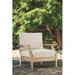 Lark Manor™ Arikka Patio Chair w/ Cushions Wood in Brown/White | 32 H x 30 W x 35 D in | Wayfair 938FE0F9D4AD4D7C8D4A272938294FC1