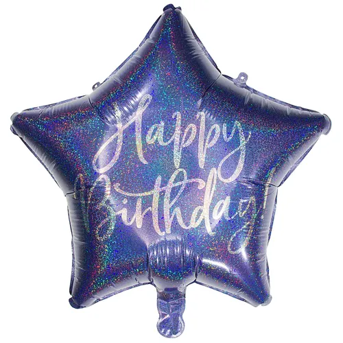 Ballon hélium étoile ""Happy Birthday"", bleu, 40 cm Ø