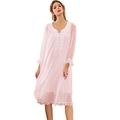Flaydigo Women's Lace Vintage Victorian Nightgown Long Sleeve Princess Sleepwear Pajamas Nightwear Lounge Dress Pink, XL