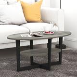 Ebern Designs Sled Oval Coffee Table w/ Storage Wood in Gray/Black | 16.5 H x 35.4 W x 19.7 D in | Wayfair 7F4FA1B4209E4A0892BE6AE146900035