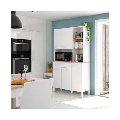 Abitare - Küchenschrank 108x40x186 cm mattweiß und kanadische Eiche mit 5 Türen und 1 Schublade – Image