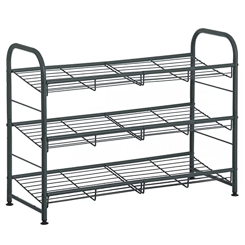 SONGMICS Stackable Shoe Rack, 3-Tier Shoe Rack Storage Organizer, Holds up to 12 Pairs, Steel, 27 x 10.8 x 19.5 Inches, for High Heels, Sneakers, Slippers, in the Entryway, Closet, Gray ULMR066G01