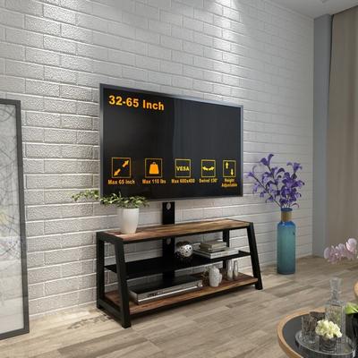 Wooden Storage Tv Stand Black Tempered Glass Height Adjustable